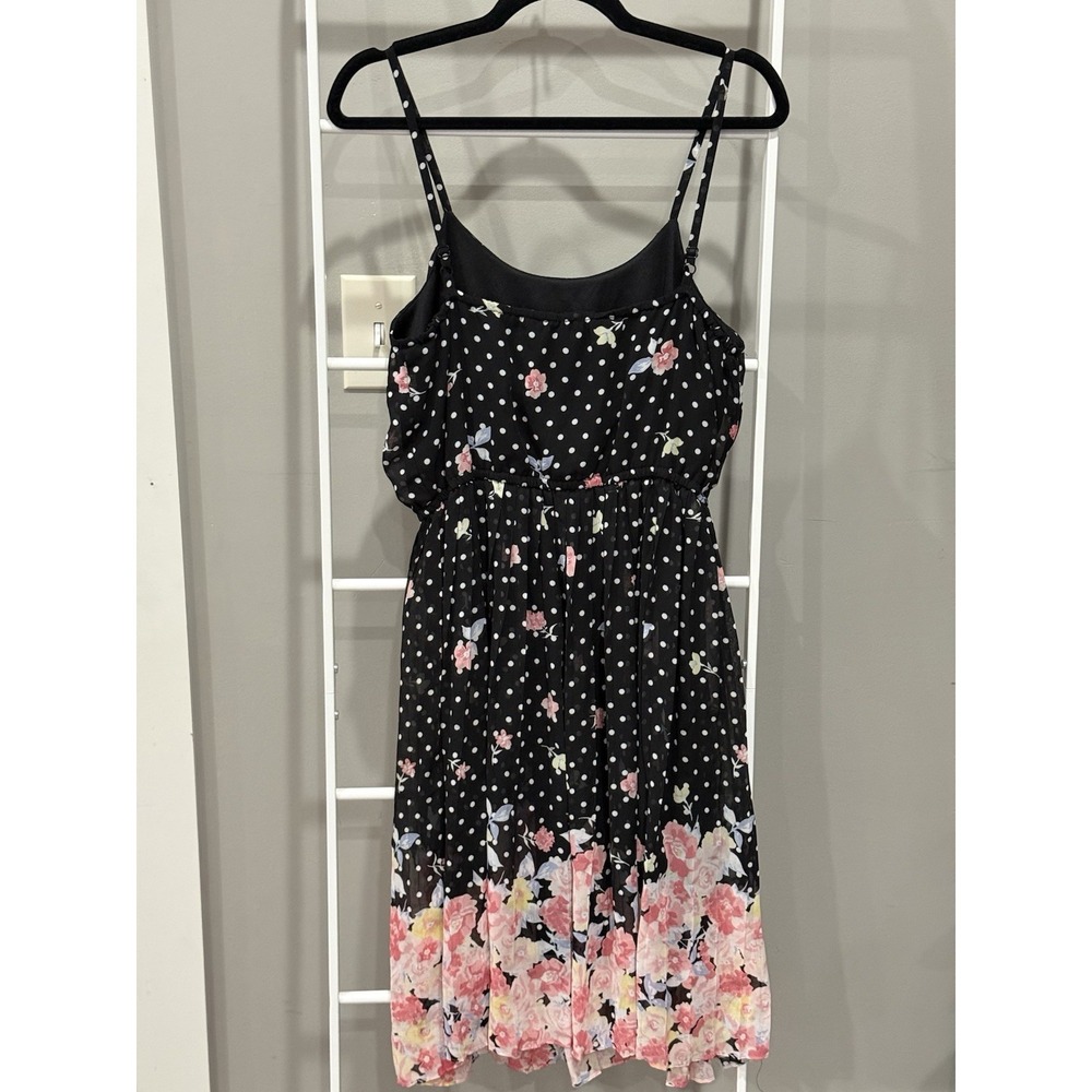 ELLE Black Polka Dot Floral Sundress Boho Feminine Vacation Wear Garden M - Picture 7 of 7